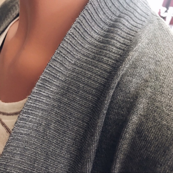 Ribbed Trim Soft Cozy Knit Long Cardigan Gray - Picture 4 of 6